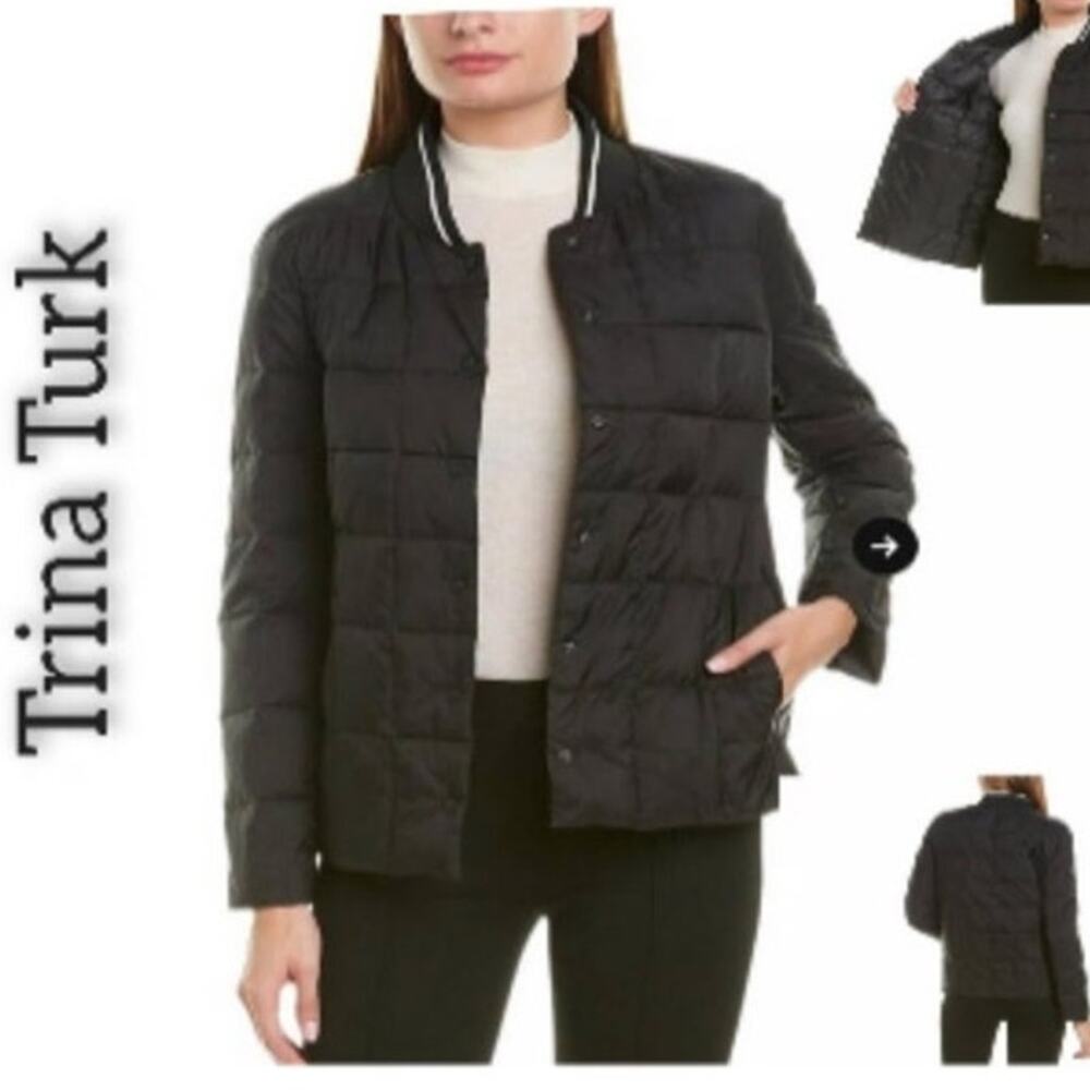 Trina Turk Down Puffer Jacket Boxy Fit Size M NWOT Black Quiet Luxury Minimalist